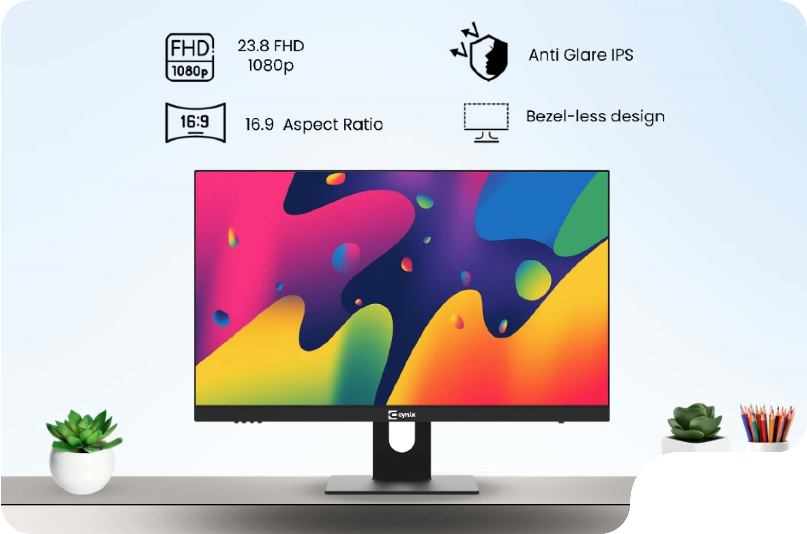 Key features showcase with monitor display